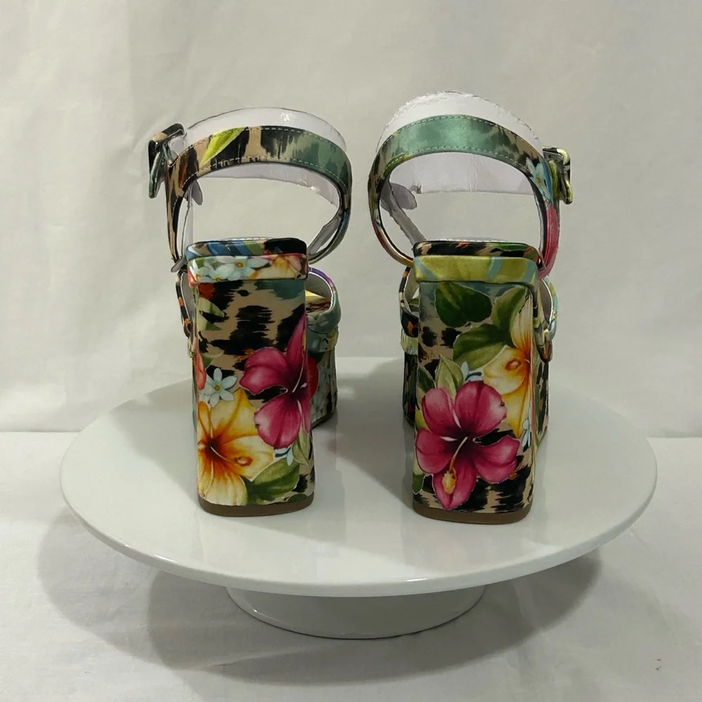 Women’s Floral Leopard Platform Sandals - Multicolor